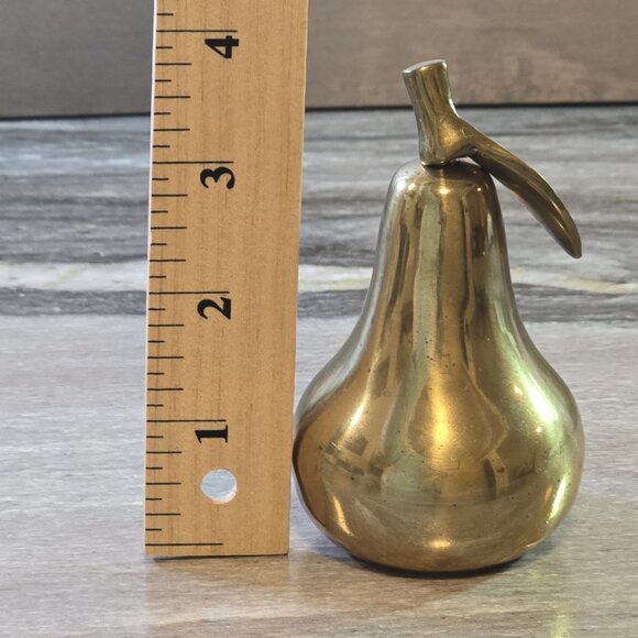 Vintage Russ Berrie Brass Pear Bell • Made in Korea • 4" Solid Brass Fruit Decor - Picture 5 of 5